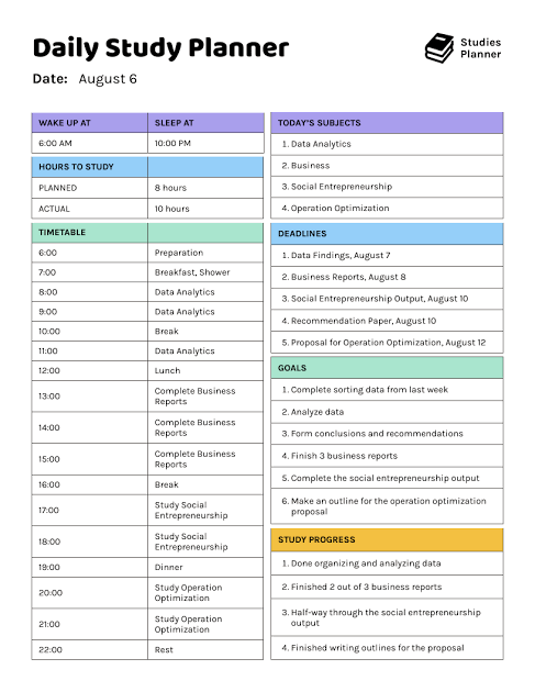 Sample Study Schedule